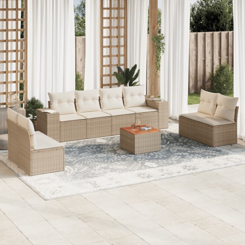 vidaXL Set de sofás de jardín 9 pzas con cojines ratán sintético beige vidaXL Set de sofás de jardín 9 pzas con cojines ratán sintético beige