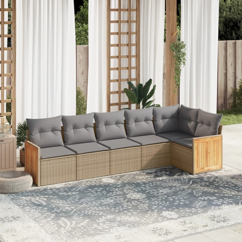 vidaXL Juego de sofás jardín con cojines 6 pzas ratán sintético beige vidaXL Juego de sofás jardín con cojines 6 pzas ratán sintético beige