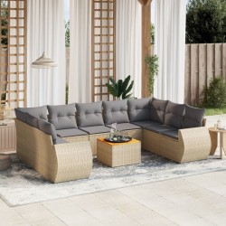 vidaXL Juego de sofás jardín con cojines beige 10 pzas ratán sintético