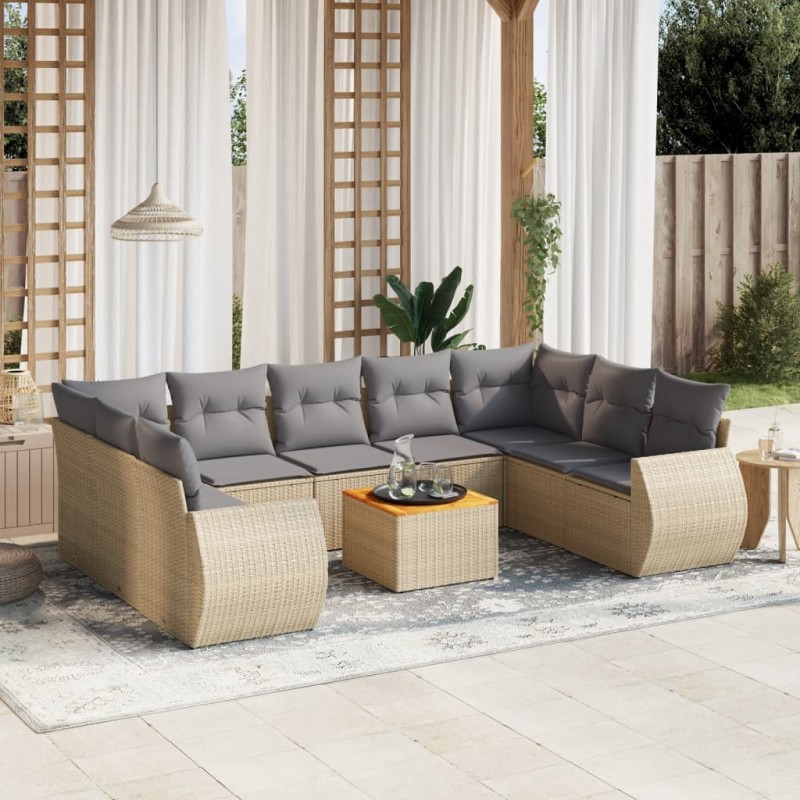 vidaXL Juego de sofás jardín con cojines beige 10 pzas ratán sintético vidaXL Juego de sofás jardín con cojines beige 10 pzas ratán sintético