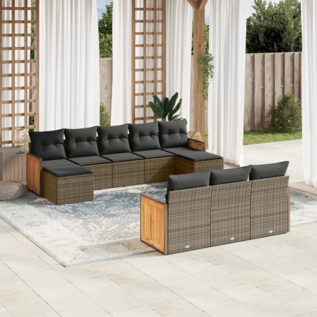 vidaXL Set de sofás de jardín 10 pzas con cojines ratán sintético gris