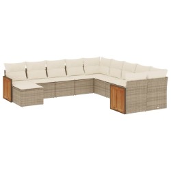 vidaXL Set de sofás de jardín 11pzas con cojines ratán sintético beige