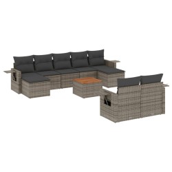 vidaXL Set de sofás de jardín 10 pzas con cojines ratán sintético gris