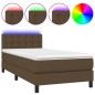 vidaXL Cama box spring colchón y luces LED tela marrón oscuro 90x200cm vidaXL Cama box spring colchón y luces LED tela marrón oscuro 90x200cm