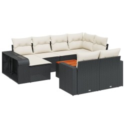 vidaXL Set de sofás de jardín 11 pzas y cojines ratán sintético negro