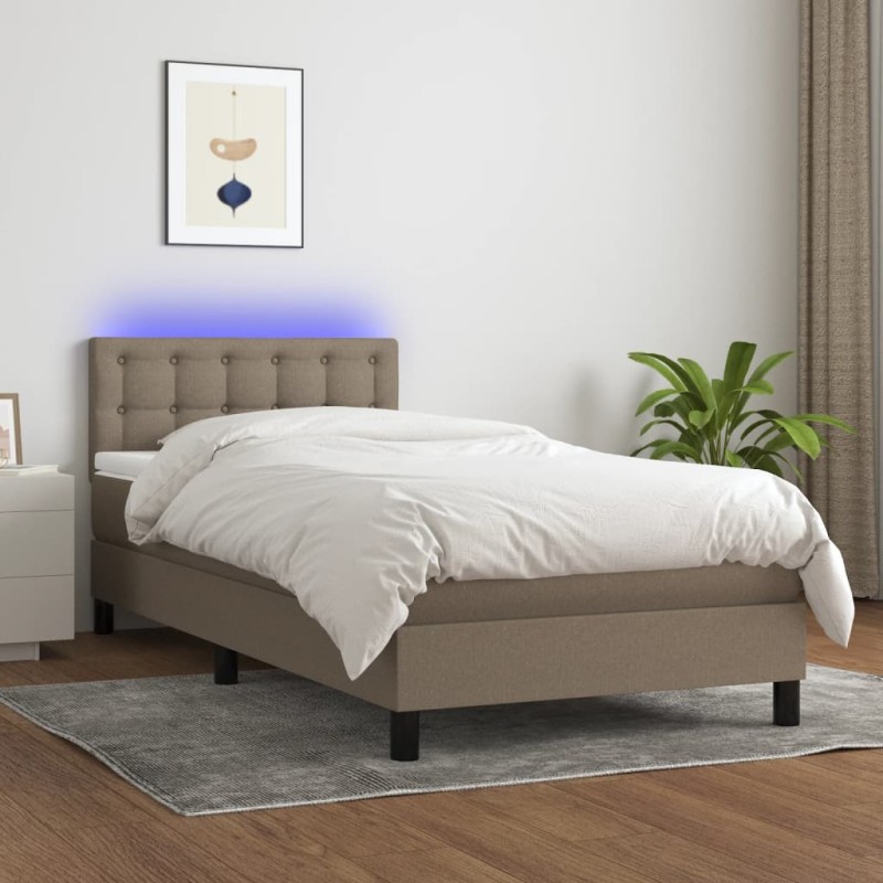 vidaXL Cama box spring colchón y luces LED tela gris taupe 100x200 cm vidaXL Cama box spring colchón y luces LED tela gris taupe 100x200 cm