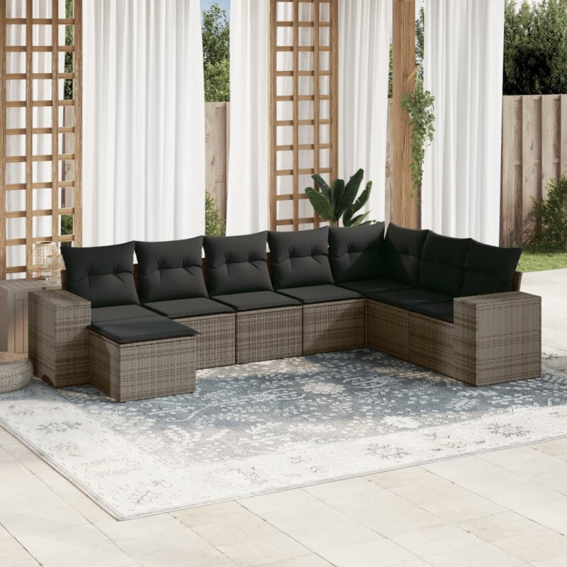vidaXL Set de sofás de jardín 8 pzas y cojines ratán sintético gris vidaXL Set de sofás de jardín 8 pzas y cojines ratán sintético gris