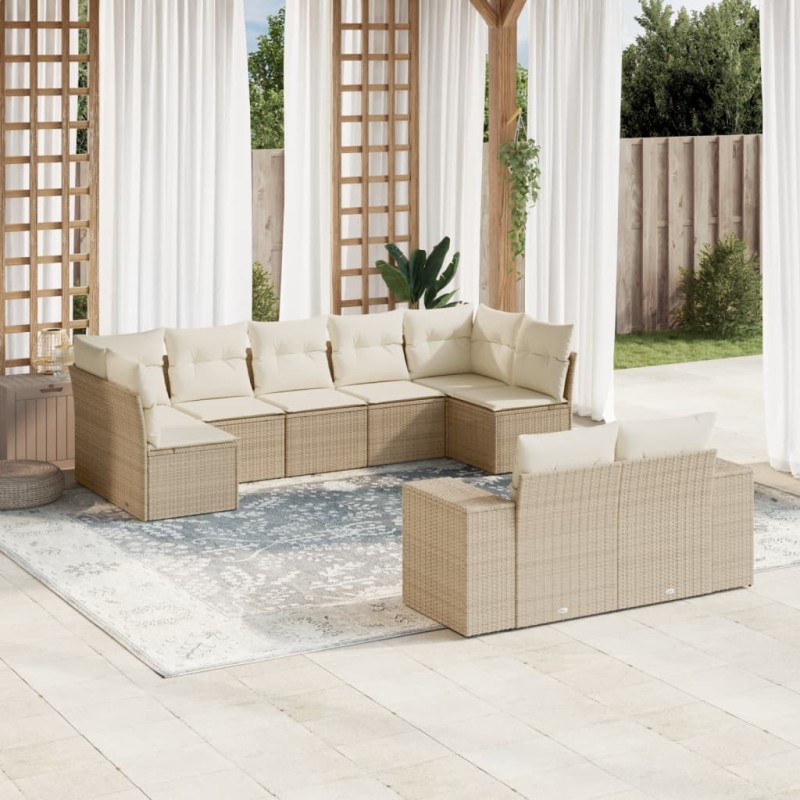 vidaXL Set de sofás de jardín 9 pzas con cojines ratán sintético beige vidaXL Set de sofás de jardín 9 pzas con cojines ratán sintético beige