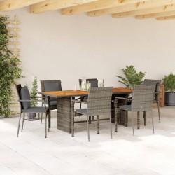 vidaXL Set comedor jardín 7 pzas y cojines ratán sintético gris