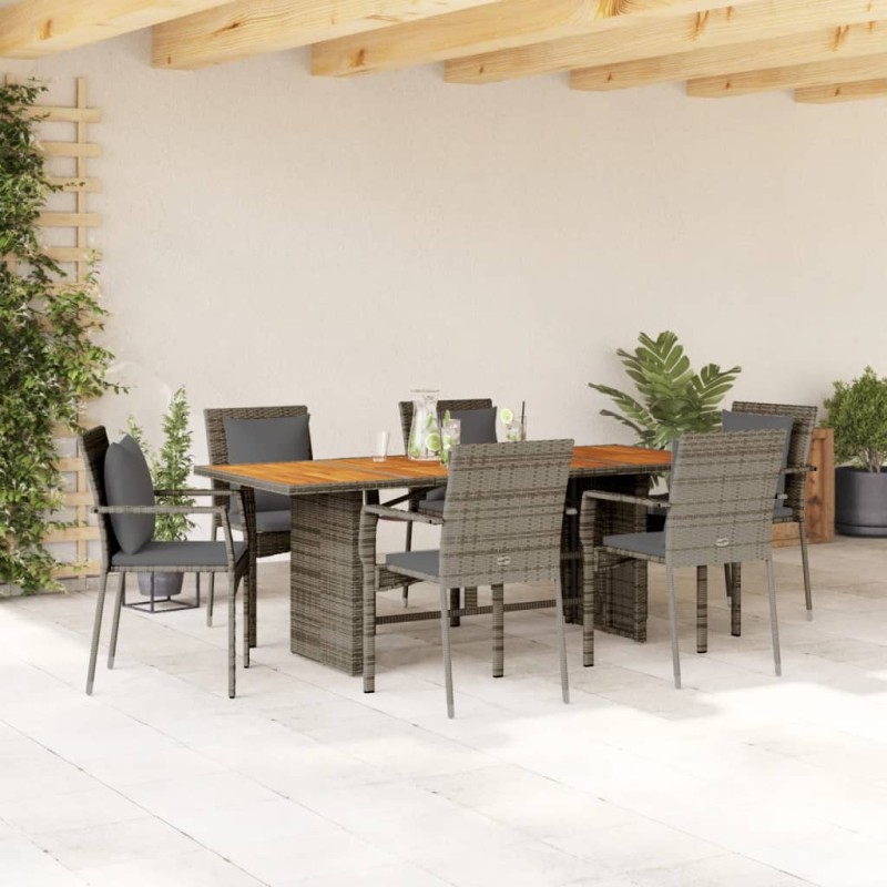 vidaXL Set comedor jardín 7 pzas y cojines ratán sintético gris vidaXL Set comedor jardín 7 pzas y cojines ratán sintético gris