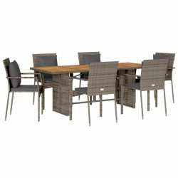 vidaXL Set comedor jardín 7 pzas y cojines ratán sintético gris