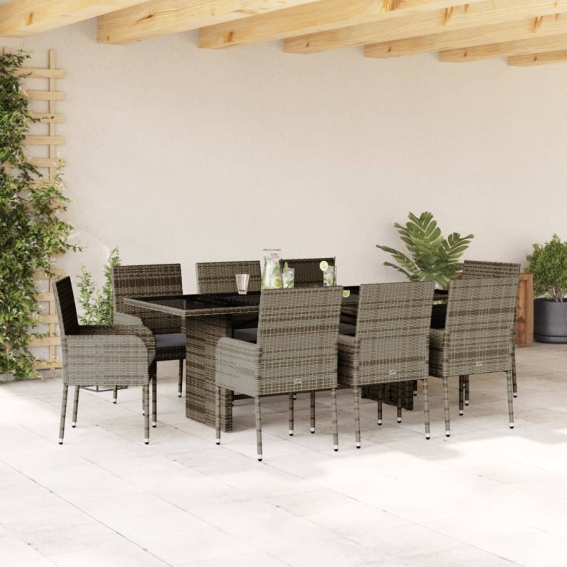 vidaXL Set comedor jardín 9 pzas y cojines ratán sintético gris vidaXL Set comedor jardín 9 pzas y cojines ratán sintético gris