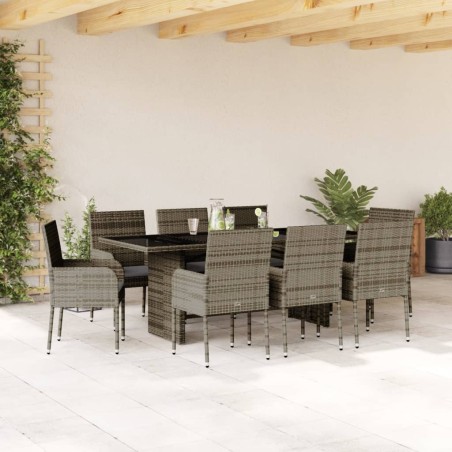 vidaXL Set comedor jardín 9 pzas y cojines ratán sintético gris