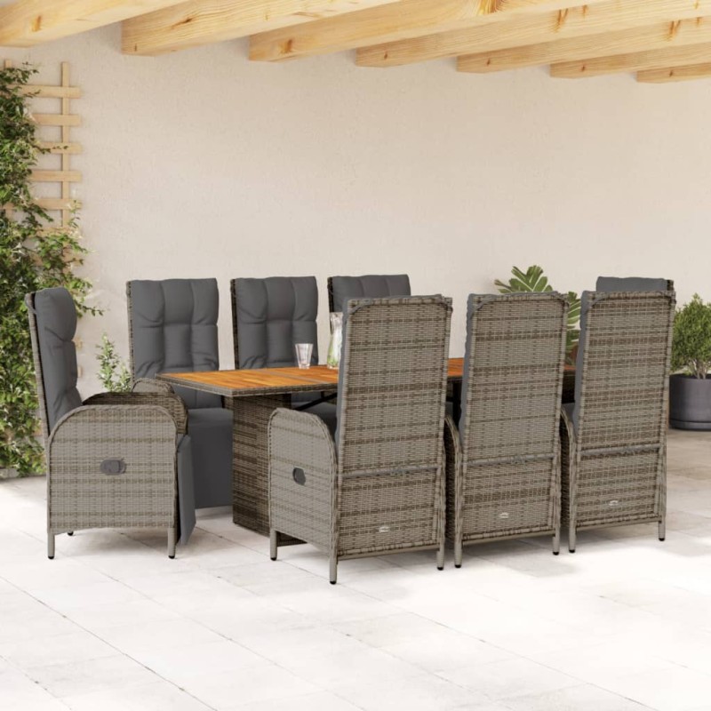 vidaXL Set comedor jardín 9 pzas y cojines ratán sintético gris vidaXL Set comedor jardín 9 pzas y cojines ratán sintético gris