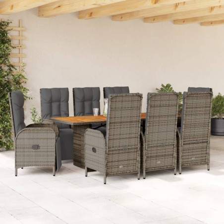 vidaXL Set comedor jardín 9 pzas y cojines ratán sintético gris
