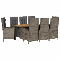 vidaXL Set comedor jardín 9 pzas y cojines ratán sintético gris