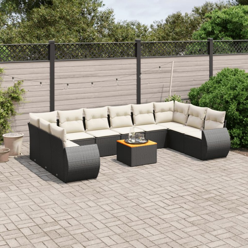 vidaXL Set de sofás de jardín 11 pzas y cojines ratán sintético negro vidaXL Set de sofás de jardín 11 pzas y cojines ratán sintético negro