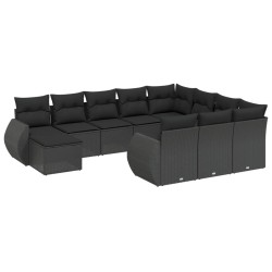 vidaXL Set de sofás de jardín 11 pzas y cojines ratán sintético negro