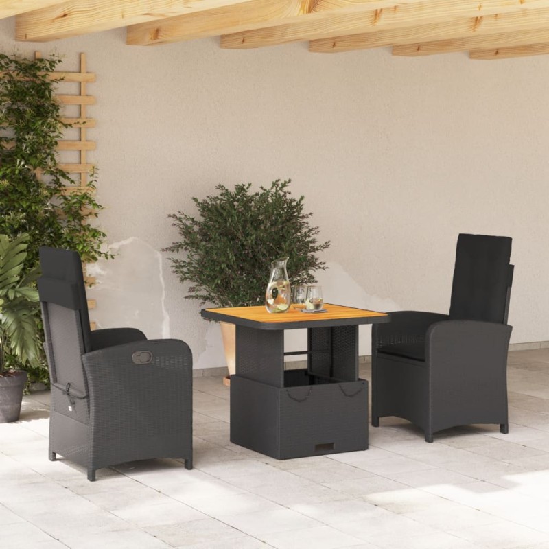 vidaXL Set comedor de jardín 3 pzas con cojines ratán sintético negro vidaXL Set comedor de jardín 3 pzas con cojines ratán sintético negro