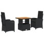 vidaXL Set comedor de jardín 3 pzas con cojines ratán sintético negro vidaXL Set comedor de jardín 3 pzas con cojines ratán sintético negro