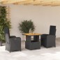 vidaXL Set comedor de jardín 3 pzas con cojines ratán sintético negro