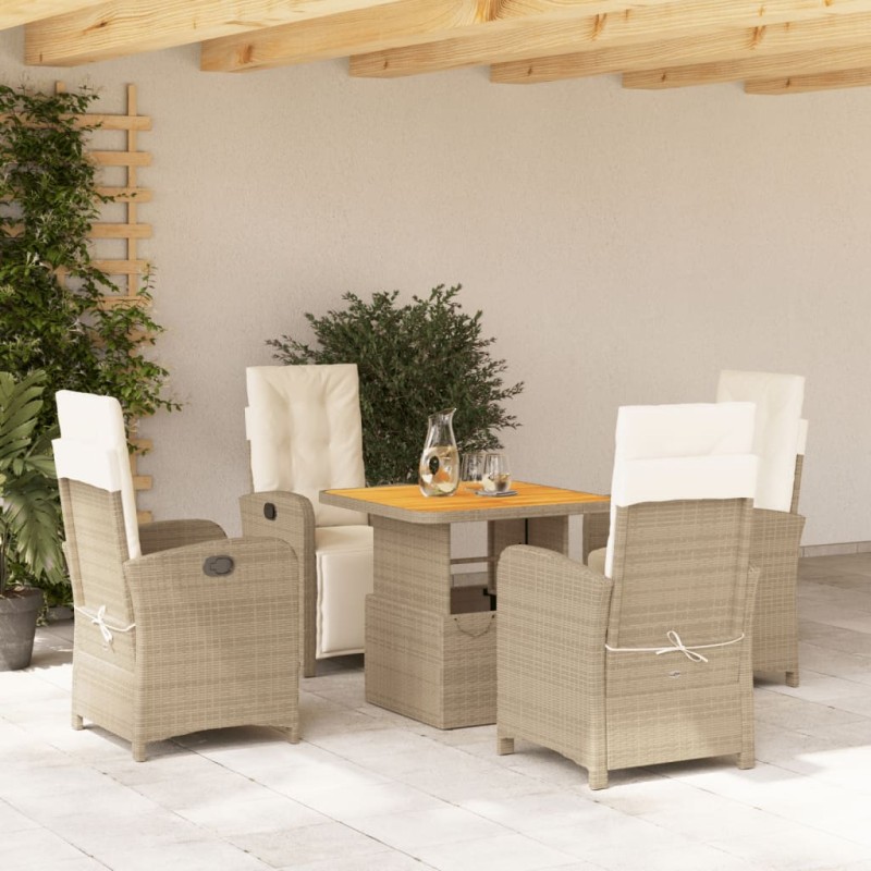 vidaXL Set comedor de jardín 5 pzas con cojines ratán sintético beige vidaXL Set comedor de jardín 5 pzas con cojines ratán sintético beige
