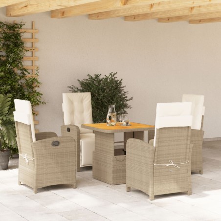 vidaXL Set comedor de jardín 5 pzas con cojines ratán sintético beige