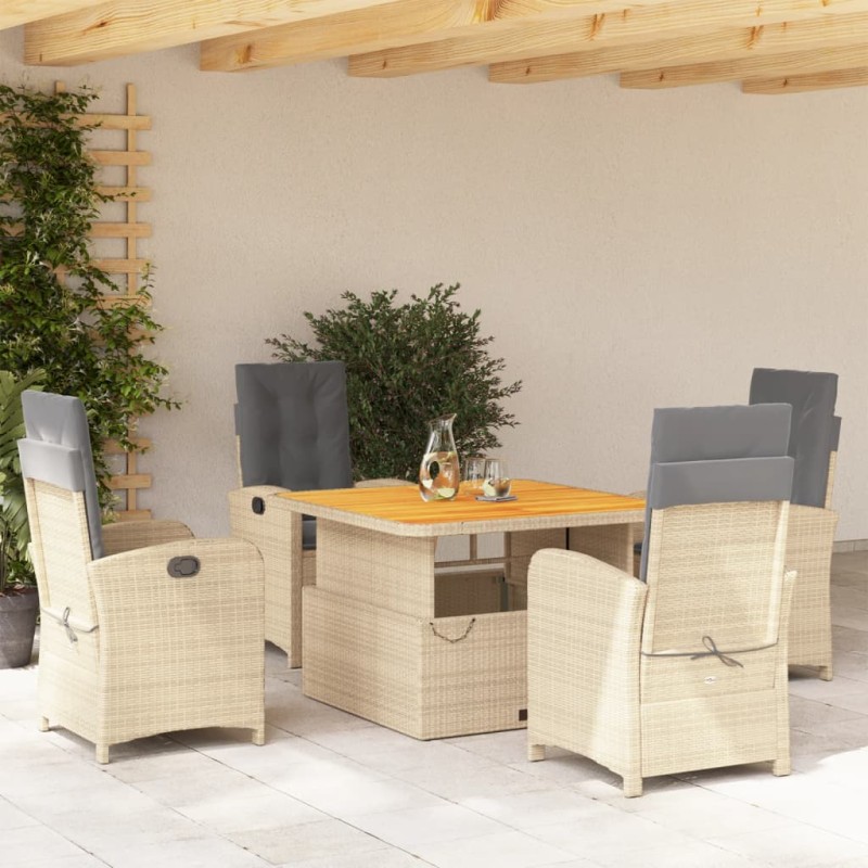vidaXL Set comedor de jardín 5 pzas con cojines ratán sintético beige vidaXL Set comedor de jardín 5 pzas con cojines ratán sintético beige