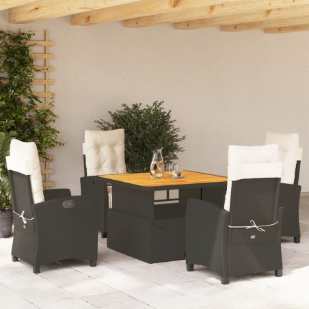 vidaXL Set de muebles jardín 5 pzas con cojines ratán sintético negro