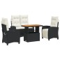 vidaXL Juego comedor jardín 4 piezas con cojines ratán sintético negro