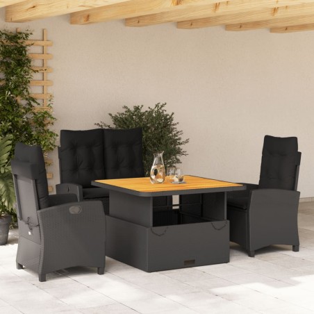 vidaXL Juego comedor jardín 4 piezas con cojines ratán sintético negro