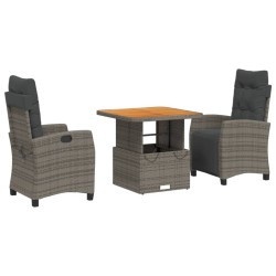 vidaXL Set comedor de jardín 3 piezas con cojines ratán sintético gris