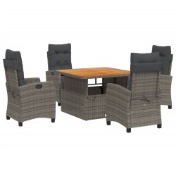 vidaXL Set comedor de jardín 5 piezas con cojines ratán sintético gris
