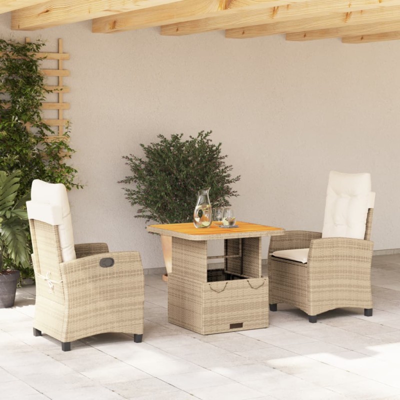 vidaXL Set comedor de jardín 3 pzas con cojines ratán sintético beige vidaXL Set comedor de jardín 3 pzas con cojines ratán sintético beige