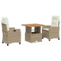 vidaXL Set comedor de jardín 3 pzas con cojines ratán sintético beige vidaXL Set comedor de jardín 3 pzas con cojines ratán sintético beige