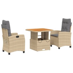 vidaXL Set comedor de jardín 3 pzas con cojines ratán sintético beige
