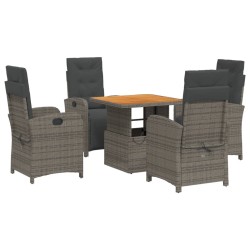 vidaXL Set comedor de jardín 5 piezas con cojines ratán sintético gris