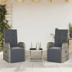 vidaXL Set comedor de jardín 3 piezas con cojines ratán sintético gris