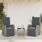 vidaXL Set comedor de jardín 3 piezas con cojines ratán sintético gris