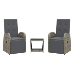 vidaXL Set comedor de jardín 3 piezas con cojines ratán sintético gris