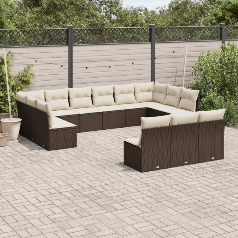 vidaXL Set de sofás de jardín con cojines 13 piezas ratán PE marrón vidaXL Set de sofás de jardín con cojines 13 piezas ratán PE marrón