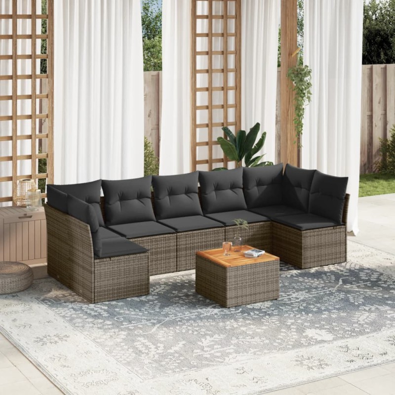 vidaXL Set de sofás de jardín 8 pzas y cojines ratán sintético gris vidaXL Set de sofás de jardín 8 pzas y cojines ratán sintético gris