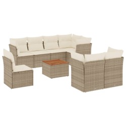 vidaXL Set de sofás de jardín 9 pzas con cojines ratán sintético beige