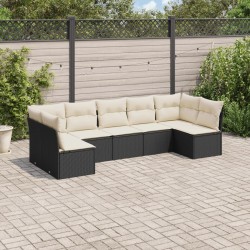 vidaXL Set de comedor de jardín 7 pzas y cojines ratán sintético negro