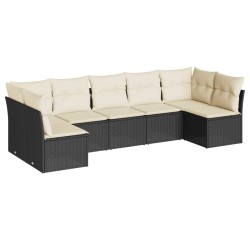 vidaXL Set de comedor de jardín 7 pzas y cojines ratán sintético negro