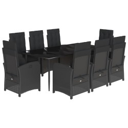 vidaXL Set de comedor de jardín 9 pzas y cojines ratán sintético negro
