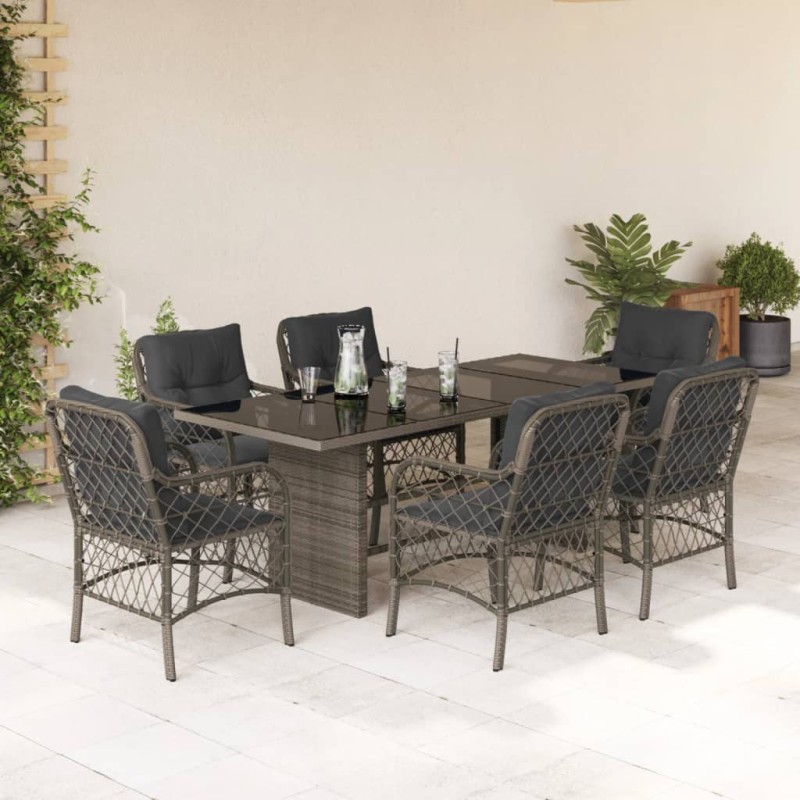 vidaXL Set comedor jardín 7 pzas y cojines ratán sintético gris vidaXL Set comedor jardín 7 pzas y cojines ratán sintético gris
