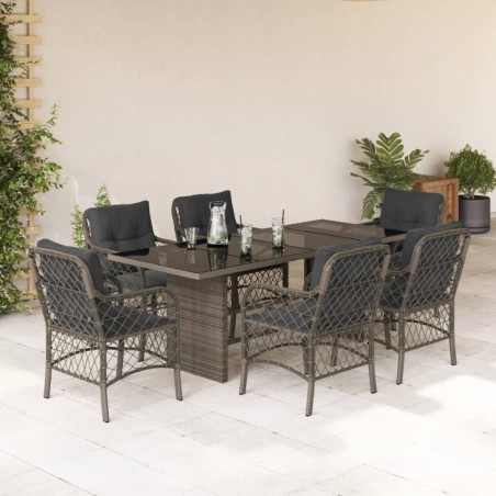 vidaXL Set comedor jardín 7 pzas y cojines ratán sintético gris