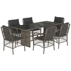vidaXL Set comedor jardín 7 pzas y cojines ratán sintético gris