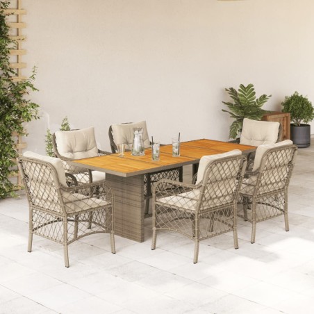 vidaXL Set comedor de jardín 7 pzas con cojines ratán sintético beige